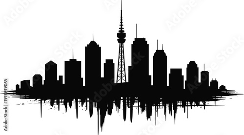 Berlin city skyline silhouette with Fernsehturm tower, urban reflection ink style isolated on white background travel illustration
