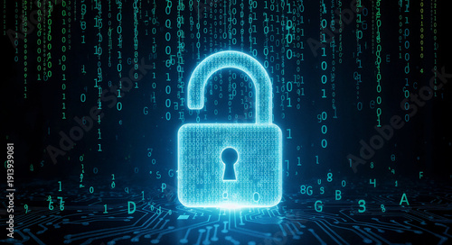 Wallpaper Mural Digital lock surrounded by flowing binary code in a virtual setting Torontodigital.ca