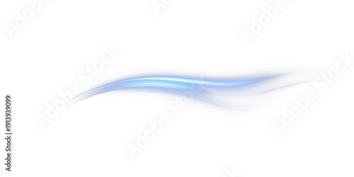 Konstfotografi Soft blue glowing light wave streak isolated on transparent background