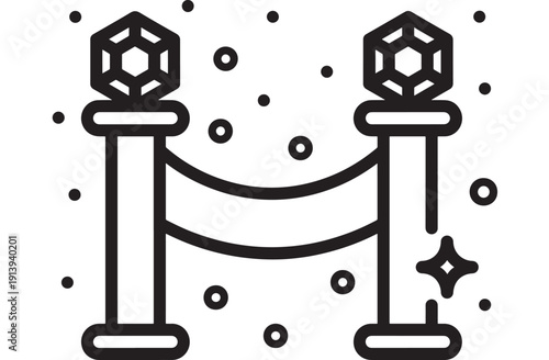 Velvet rope barrier icon showing two stanchions with a draped cord, ideal for VIP entry, event queue control, nightclub access, museum security, and venue management