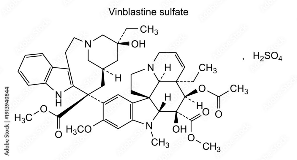 Fototapeta premium Vinblastine sulfate, chemical structure of vinblastine sulfate, drug substance