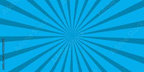 Comic background. Pop art texture. Starburst cartoon style. Anime design with explosion effect for print. Fun dot pattern. Blue backdrop with halftone gradient.