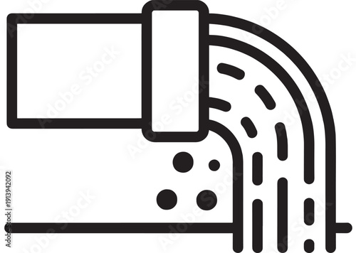 Pipe wastewater discharge icon showing sewage flow from drain, sanitation and plumbing symbol in bold outline style for water treatment, hygiene and infrastructure