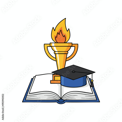 Educational and Academic Concepts Book Torch Graduation Cap and Open Journal