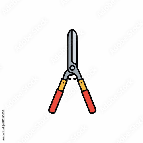 A Simple Illustration of Garden Shears With Red Handles and Yellow Accents Isolated on a White Background