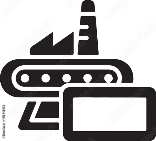 Black vector illustration of a robotic arm with a blank screen, isolated on transparent background