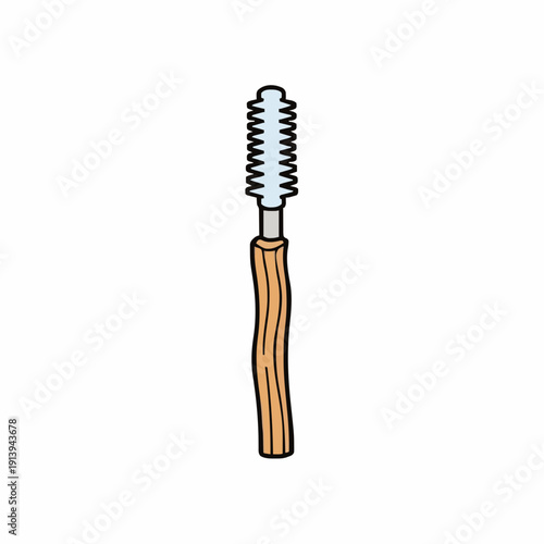 Simple illustration of a cleaning brush with a wooden handle and white bristles on a white background