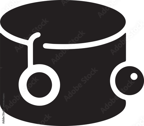 Black drum with white outlines and drumsticks isolated on transparent background