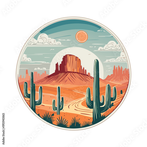 Minimal vector illustration, Arizona Desert, retro western design