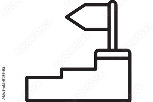 Flag on podium icon showing achievement, milestone and success concept in black outline, minimalist line art symbol isolated on white background for UI and apps