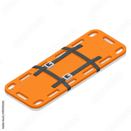 Orange Medical Stretcher With Straps For Patient Transport.