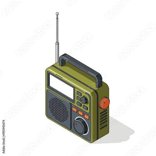 Vintage Portable Radio with Antenna and Controls.