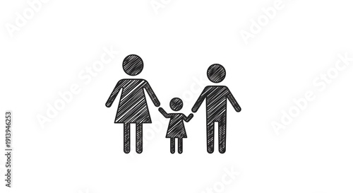 Scribble Style Family Icon with Parents and Child