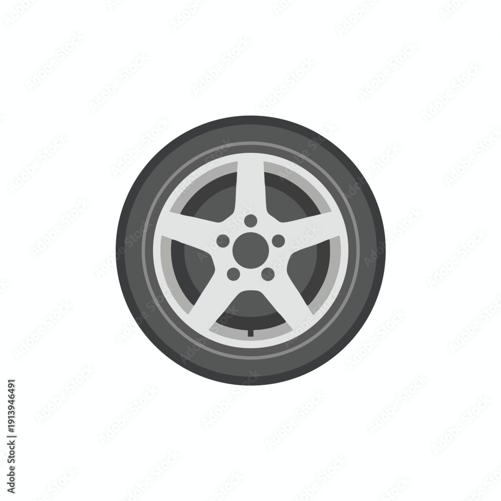 Fototapeta premium Silver Alloy Car Wheel with Five Spokes