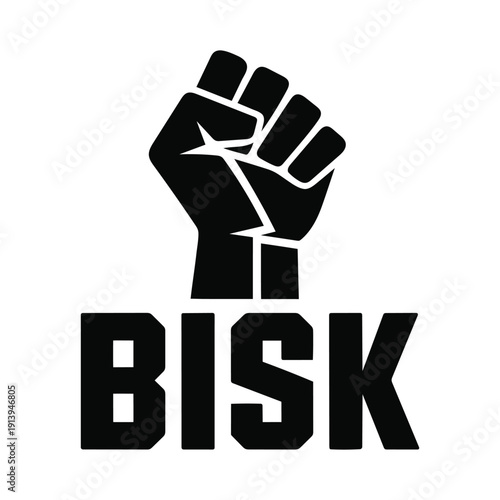Bisk Logo Design Black Raised Fist Power Symbol Bold Typography Vector Emblem Protest Icon Modern Minimal Graphic Illustration