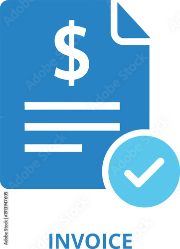 Blue invoice icon featuring a dollar sign and a checkmark representing a paid or verified bill Vector