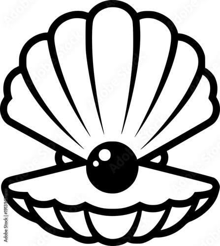 Elegant Pearl in Shell Icon - Minimalist Luxury Jewelry and Ocean Vector Symbol