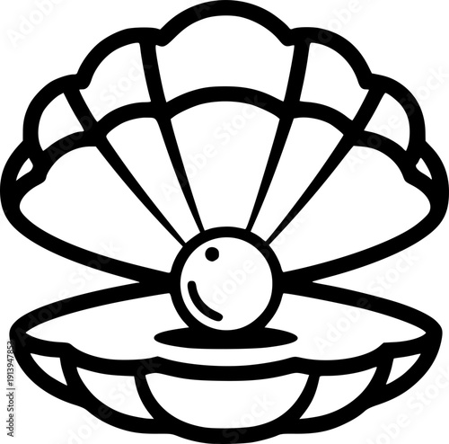 Elegant Pearl in Shell Icon - Minimalist Luxury Jewelry and Ocean Vector Symbol