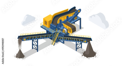 Industrial crusher machine for processing rocks and stones.