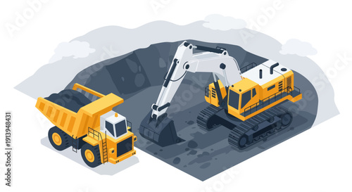 Heavy machinery in a quarry or construction site.