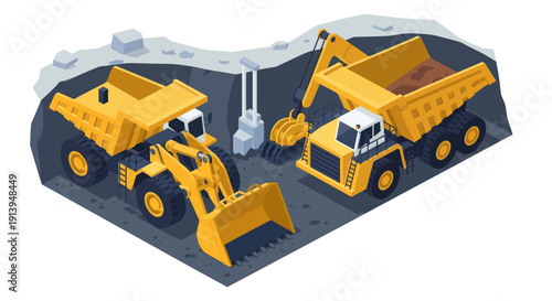 Heavy machinery vehicles working at a construction site.