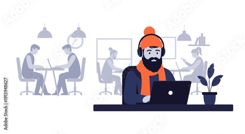 Diverse professionals collaborate and work efficiently in a modern office environment, fostering innovation and productivity