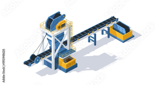 Industrial conveyor belt system with machinery and equipment.
