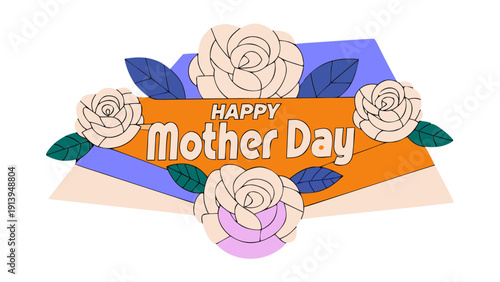 Happy Mother's Day celebration with beautiful roses and colorful leaves