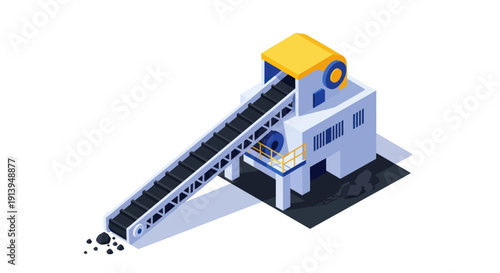 Industrial facility with conveyor belt and processing equipment.