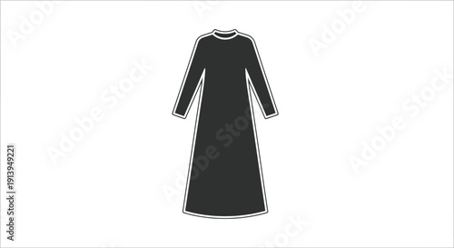 Traditional Black Abaya Dress, Modest Islamic Women's Clothing, Isolated White Background.