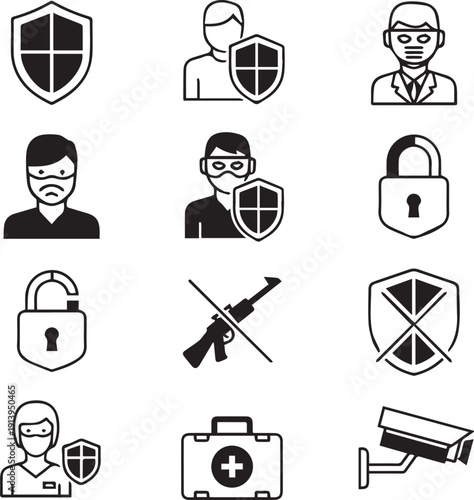 A comprehensive set of black vector construction icons and business symbols for web design, featuring professional signs for office computers, phones, money, and people working on the job.