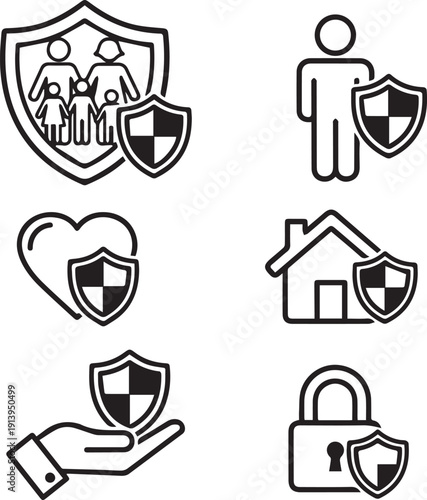 Set of black security icons and web design vector symbols for business and internet sign illustration.