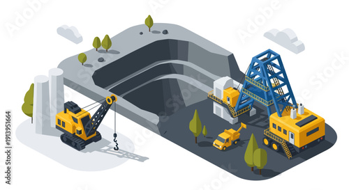 Construction site with excavators and cranes operating on a large project.