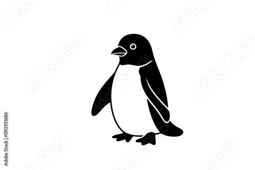 A black and white penguin standing on ice with its wings slightly spread out isolated on transparent background, isolated on white background, Vector