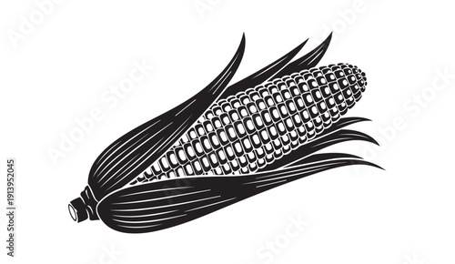 Corn Cob with Leaves Silhouette Graphic Illustration Stock Media