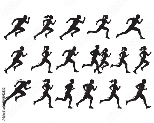 Running People Silhouettes Set
Men and Women Running Silhouettes
Jogging and Sprint Silhouette Collection