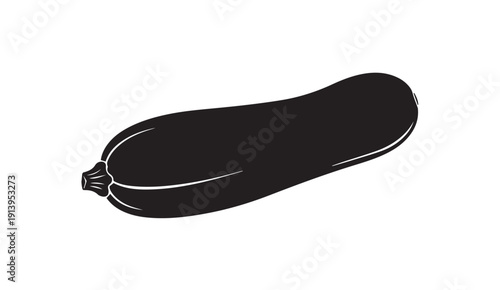 Black zucchini silhouette isolated on white background, simple graphic illustration