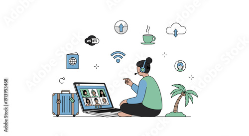 Unlocking the modern digital nomad lifestyle, balancing productive remote work with global travel and virtual collaboration opportunities from anywhere