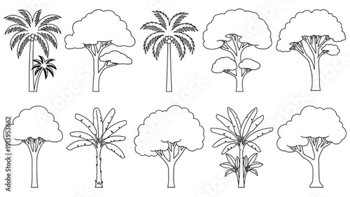 Collection of Various Tree Illustrations in Different Styles and Shapes