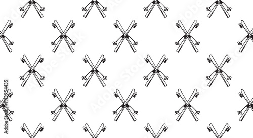 Seamless pattern of black ski equipment illustrations on Transparent Background for winter sports graphics