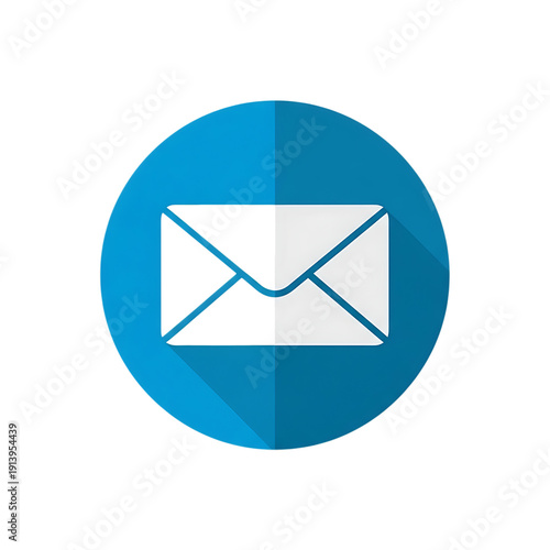 Email icon with blue circle and white envelope isolated on transparent background