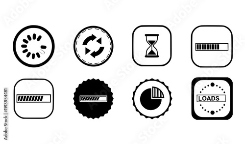 Loading badge icon set vector progress and spinner symbols isolated on transparent background