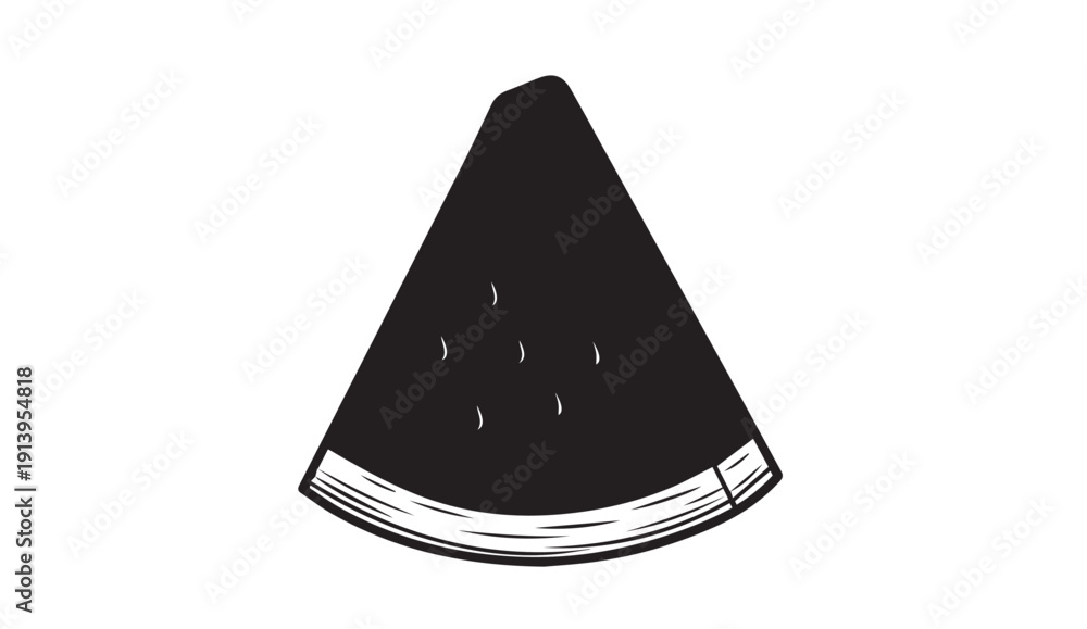 Fototapeta premium Black and White Watermelon Slice Icon with Seeds, Isolated on White Background, Vector Art