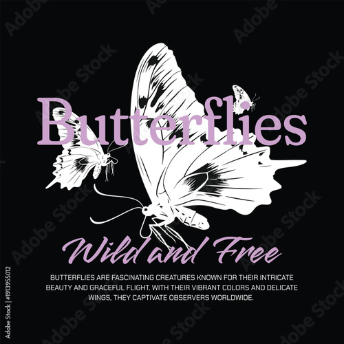 White Butterflies Flying on Black Background with Text "Butterflies Wild and Free