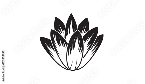 Black and White Lotus Flower Icon Graphic Design on White Background
