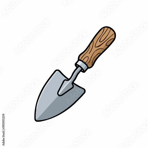 A Handheld Garden Trowel With A Wooden Handle For Digging And Planting In Soil With A Silver Metal Scoop Isolated On White