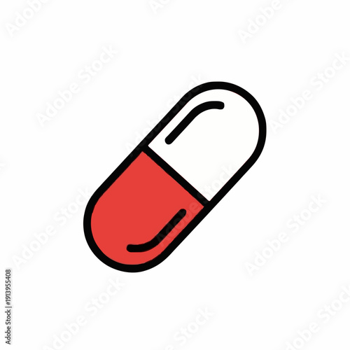 Single Red And White Capsule Pill On A White Background Isolated Healthcare Medicine Concept