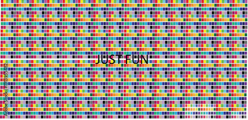 A vibrant distorted image displaying a colorful pixelated background with the words just fun visible high-quality professional detailed modern elegant