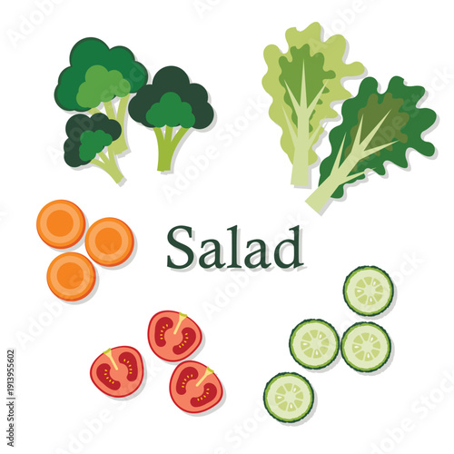 Flat vector illustration of healthy dish with vegetables, vegetable salad, minimalistic vector style.