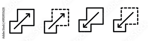 Scalability icon set, scalability vector symbols in black filled and outlined style